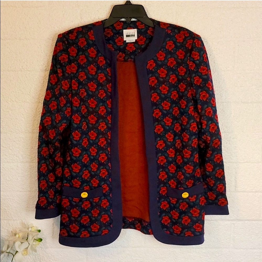 Vintage Leslie Fay Floral Blazer with Shoulder Pads Women's Size 12